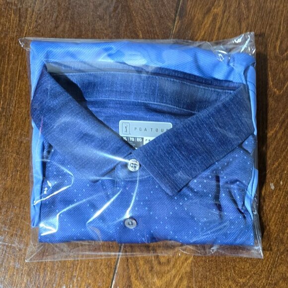 PGA Tour Mens XL Pro Series Blue Performance Polo Shirt Soft Golf Fade Geo Print - Picture 10 of 10